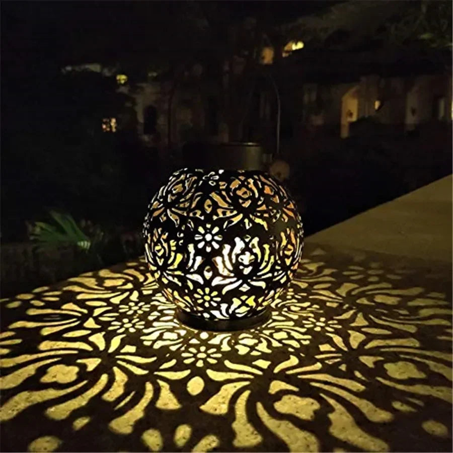 🌞 Outdoor Garden Solar Light Iron Art Hanging Light – Hollow LED Landscape & Projection | Waterproof & Stylish Garden Décor