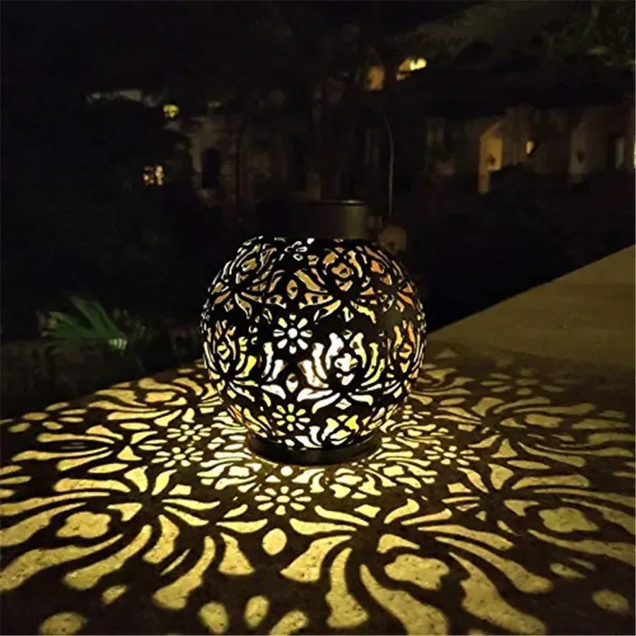 🌞 Outdoor Garden Solar Light Iron Art Hanging Light – Hollow LED Landscape & Projection | Waterproof & Stylish Garden Décor
