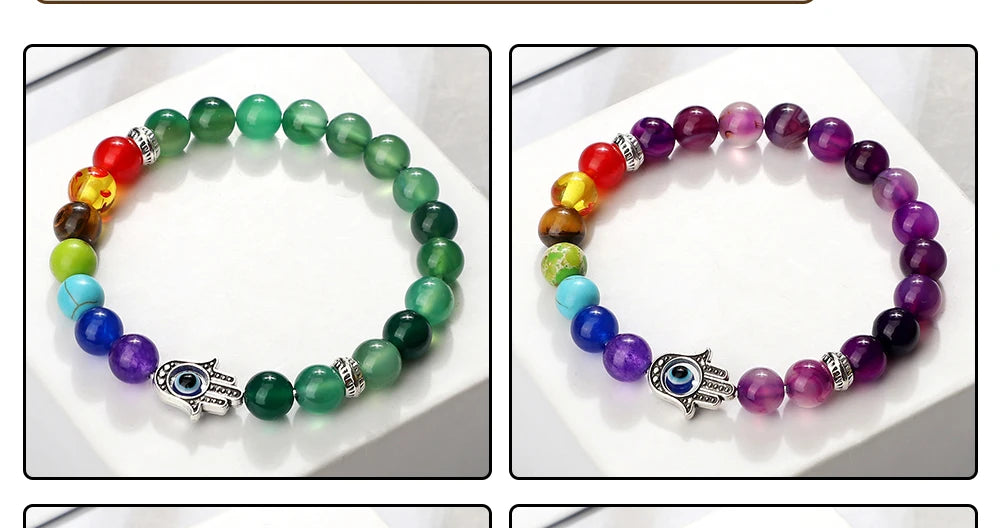 🧿 7 Chakra Protection Bracelet for Men: Natural Tiger Eye & Lava Stone with Evil Eye & Hamsa Hand – Anxiety Relief, Luck & Energy Healing Bangle