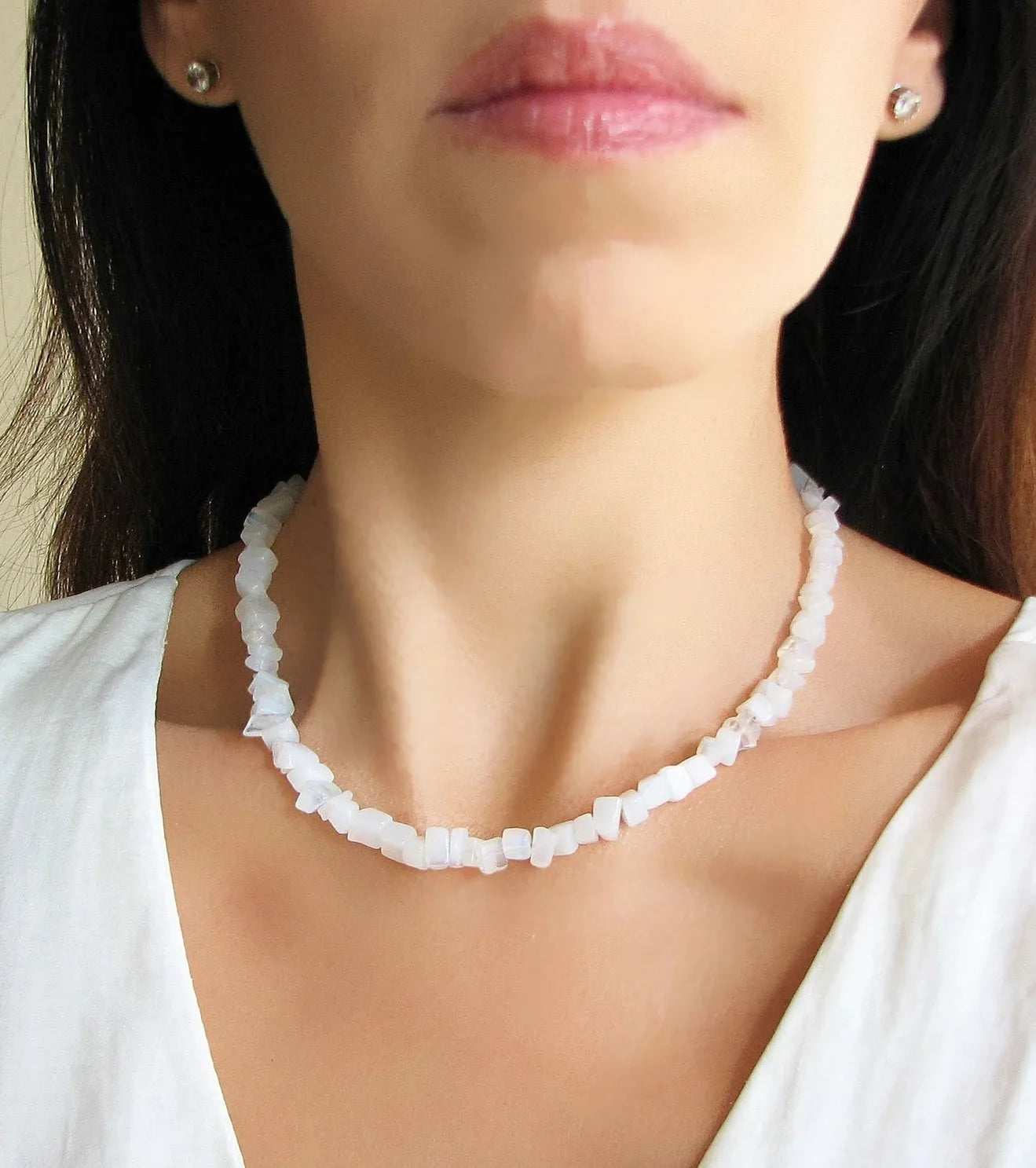 ✨ Turquoise Crystal Beaded Necklace – Perfect 11th Anniversary Gift for Wife – December Birthstone & Chakra Chip Choker A11121