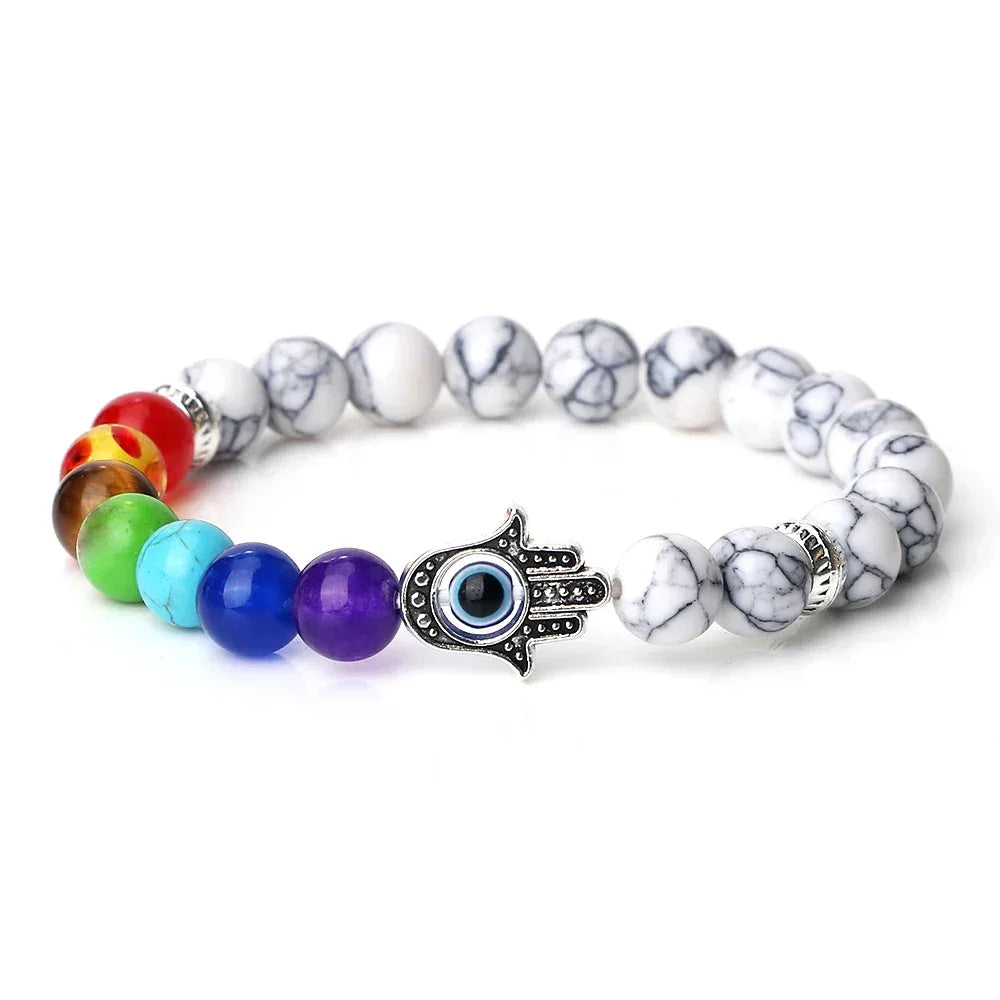 🧿 7 Chakra Protection Bracelet for Men: Natural Tiger Eye & Lava Stone with Evil Eye & Hamsa Hand – Anxiety Relief, Luck & Energy Healing Bangle Black Pine