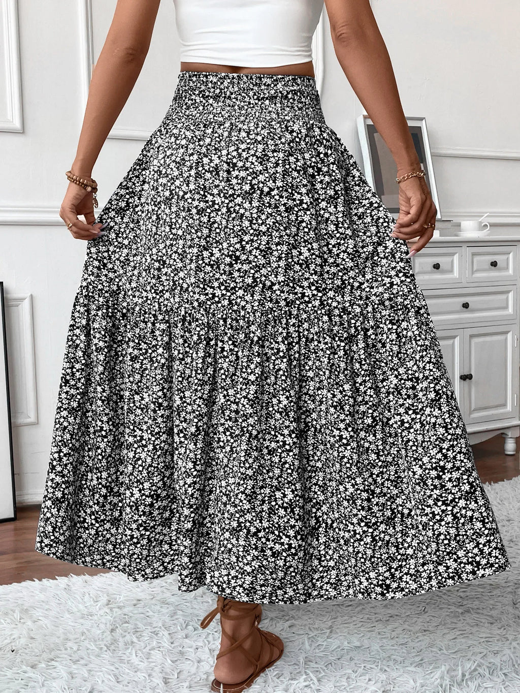 🌟 Women New Classic Printed Skirt Retro High Waist Long Skirt Casual Stylish Loose Beach Skirt Elegant Ladies Floral Pleated Skirt﻿