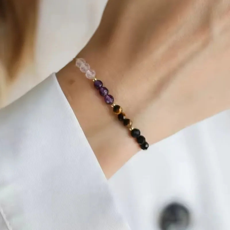 ✨ Protection Crystal Bracelet – Empath Shield with Rose Quartz, Amethyst & Black Tourmaline – Adjustable Cord Healing Jewelry