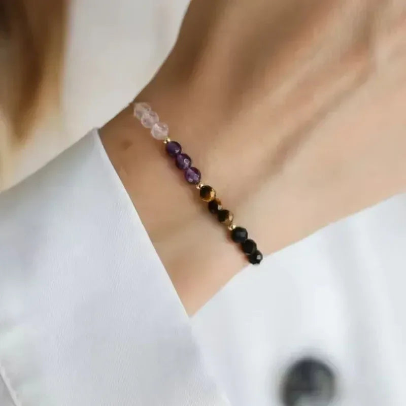 ✨ Protection Crystal Bracelet – Empath Shield with Rose Quartz, Amethyst & Black Tourmaline – Adjustable Cord Healing Jewelry a3