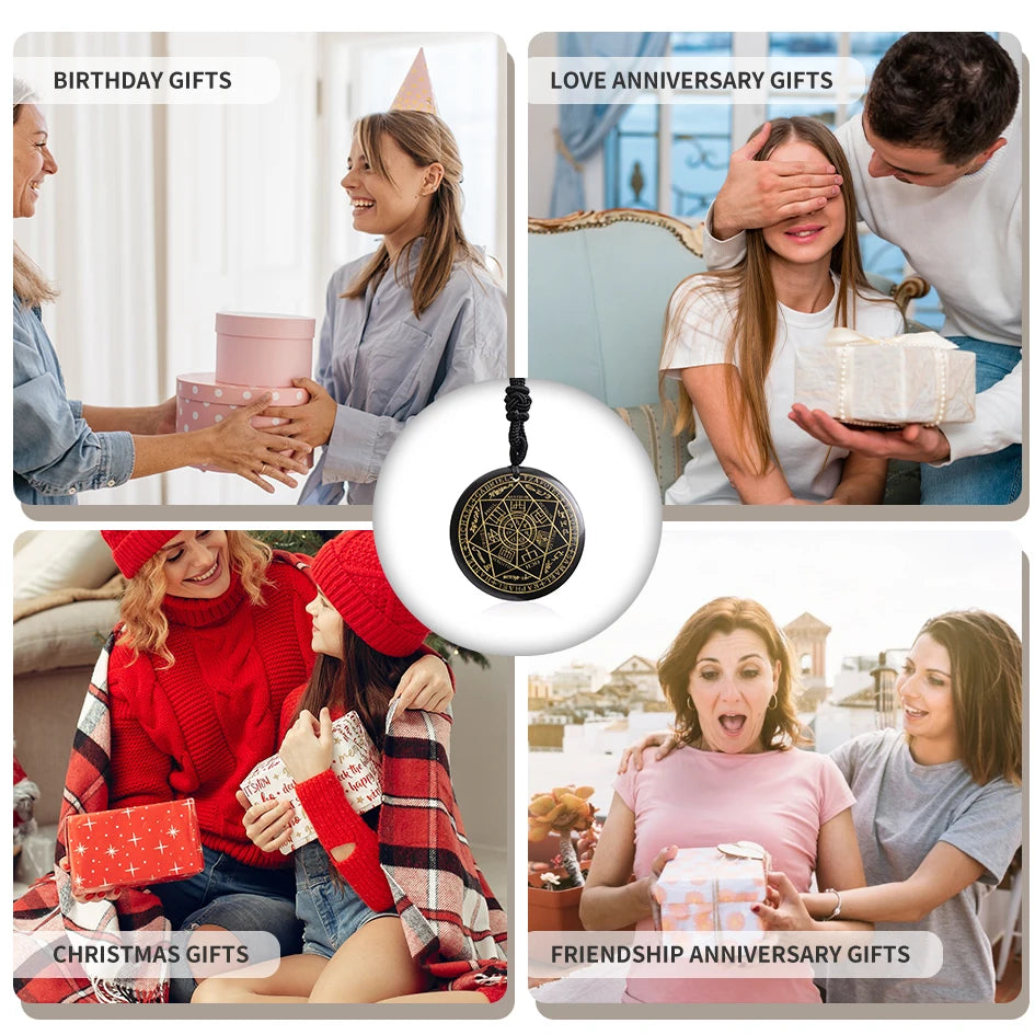 ✨ Natural Crystal Quartz Seven Archangels Amulet Necklace – Seal of Solomon Talisman | Men’s Spiritual Protection Jewelry with Archangel Michael