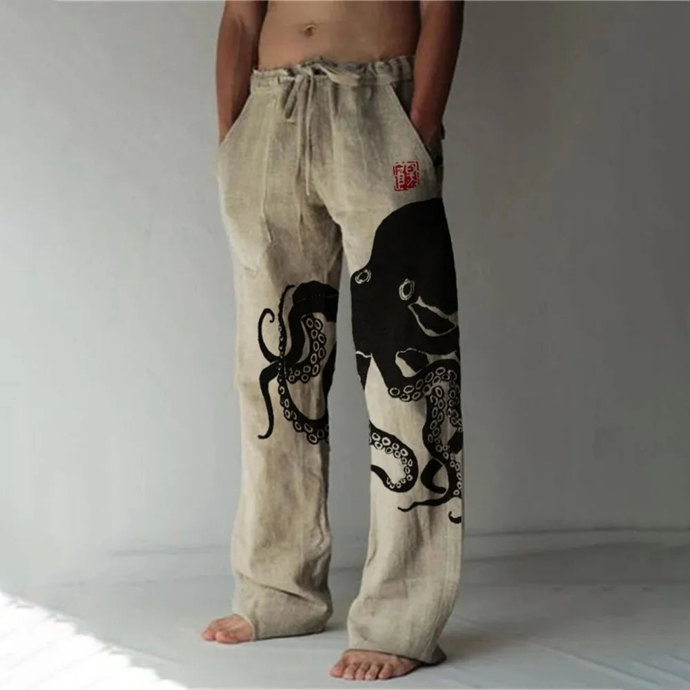 ✨ The Zen Master 3D Bamboo-Infused Linen-Blend Trousers: Premium Men's Casual Loose-Fit Joggers with Hyper-Realistic Nature Prints, Adjustable Drawstring, and Multi-Functional Utility Pockets CKQQQD1428