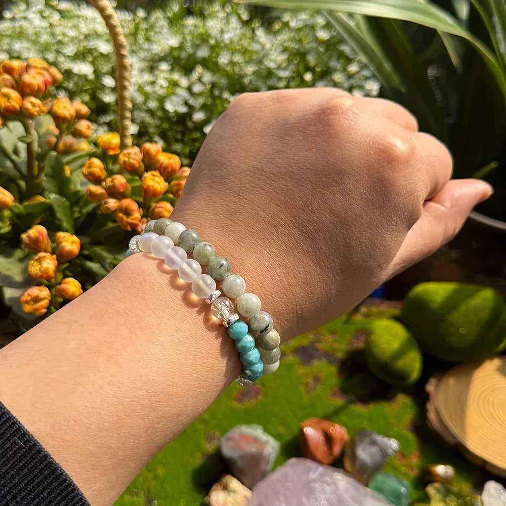 🌑 Mystic Gray Moonstone Bracelet: "Rainbow Light" Edition for Wisdom & Power (Natural Stone)