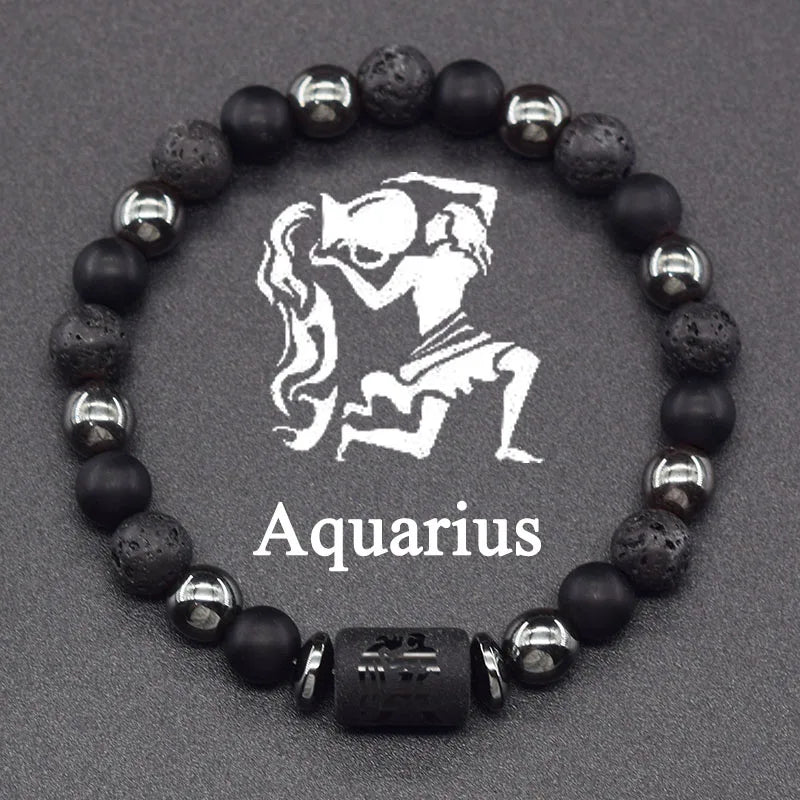✨ 12 Zodiac Constellation Signs Bracelet – Tiger Eye & Sparrow Picture Stone Beads – Virgo Charm Couple Jewelry for Men & Women 26 Aquarius 8 mm Beads