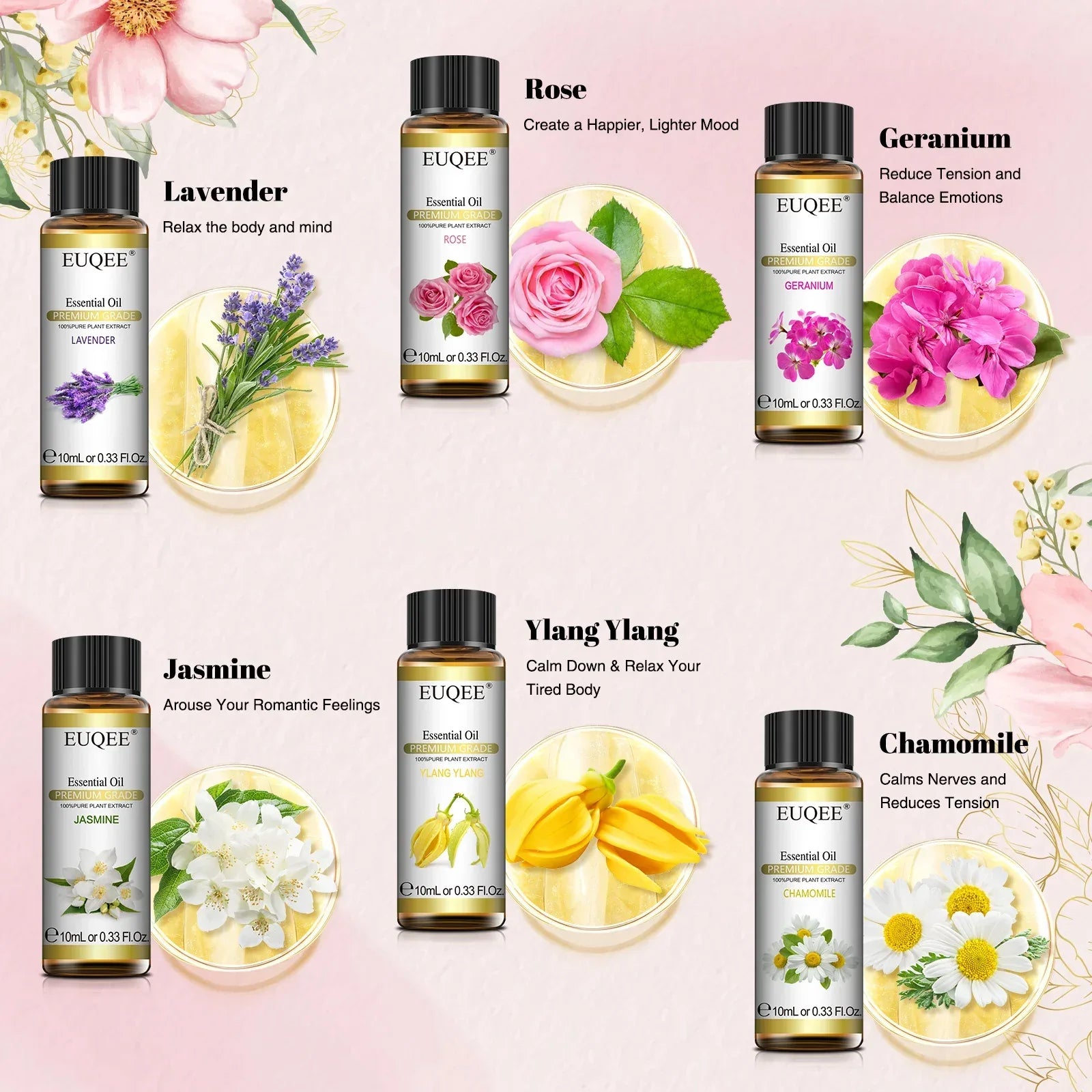 🌿 EUQEE Essential Oil Gift Box – 6-Piece Aromatherapy Set, Pure Natural Fragrances for Diffusers, Humidifiers & Home Wellness