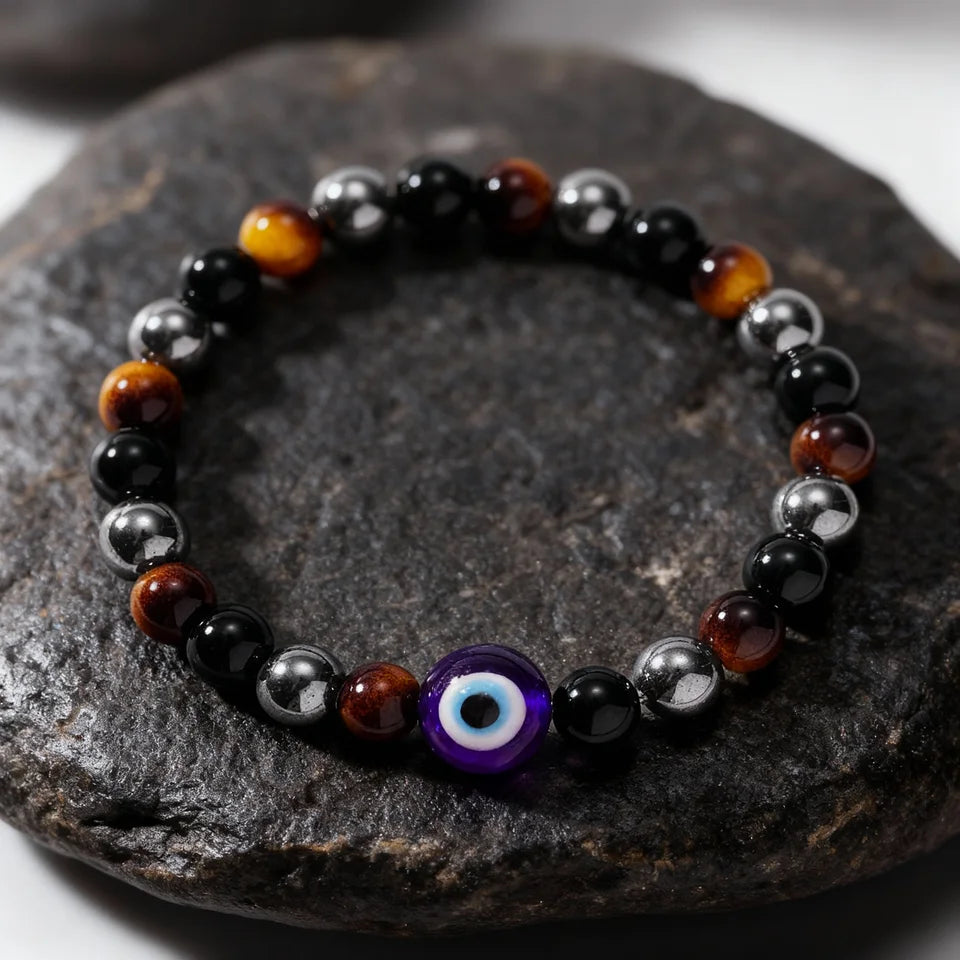 ✨ Neo-Gothic Fall Jewelry – Black Tiger’s Eye, Hematite & Onyx Evil Eye Bracelets – Unique Natural Stone Family Gifts for Christmas