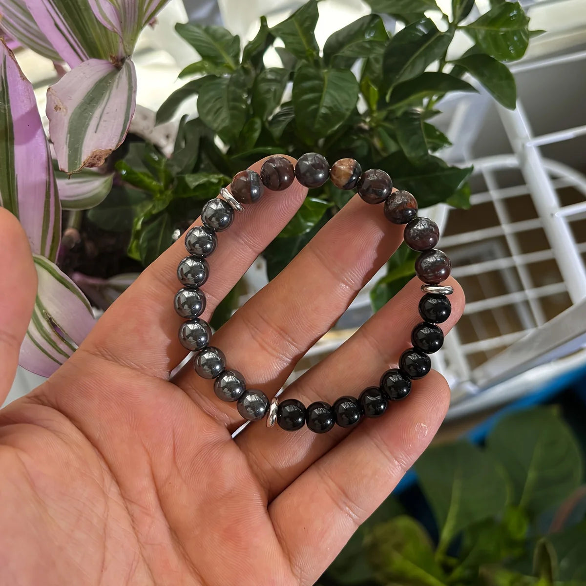 ✨ Handmade Protection and Grounding Bracelet – Red Tiger Eye and Hematite Natural Stone – Spiritual Energy Balance Jewelry