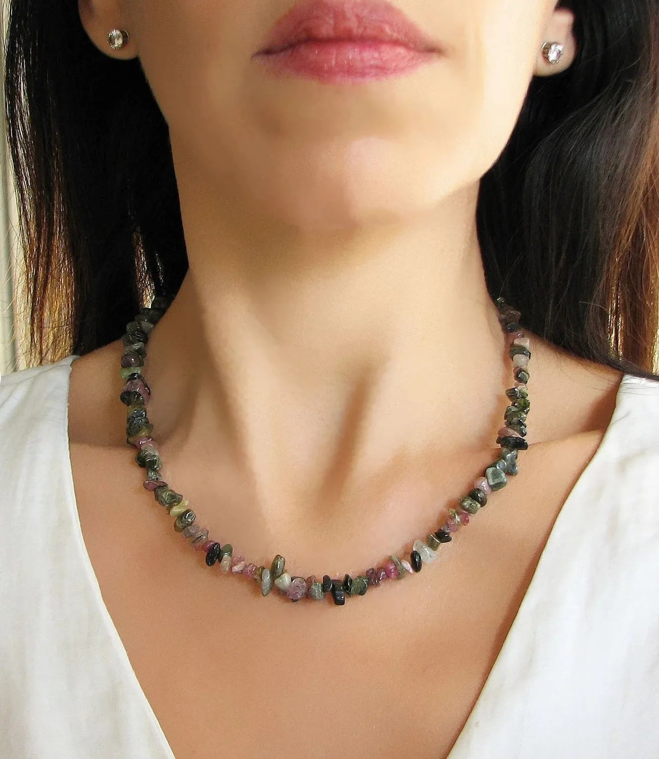 ✨ Turquoise Crystal Beaded Necklace – Perfect 11th Anniversary Gift for Wife – December Birthstone & Chakra Chip Choker A111214