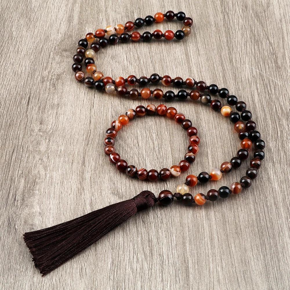 🐯 Natural Tiger Eye Stone Jewelry Set (Necklace & Bracelet): Healing Tassel Pendant & Sweater Chain – Confidence, Wealth & Protection Crystal for Women