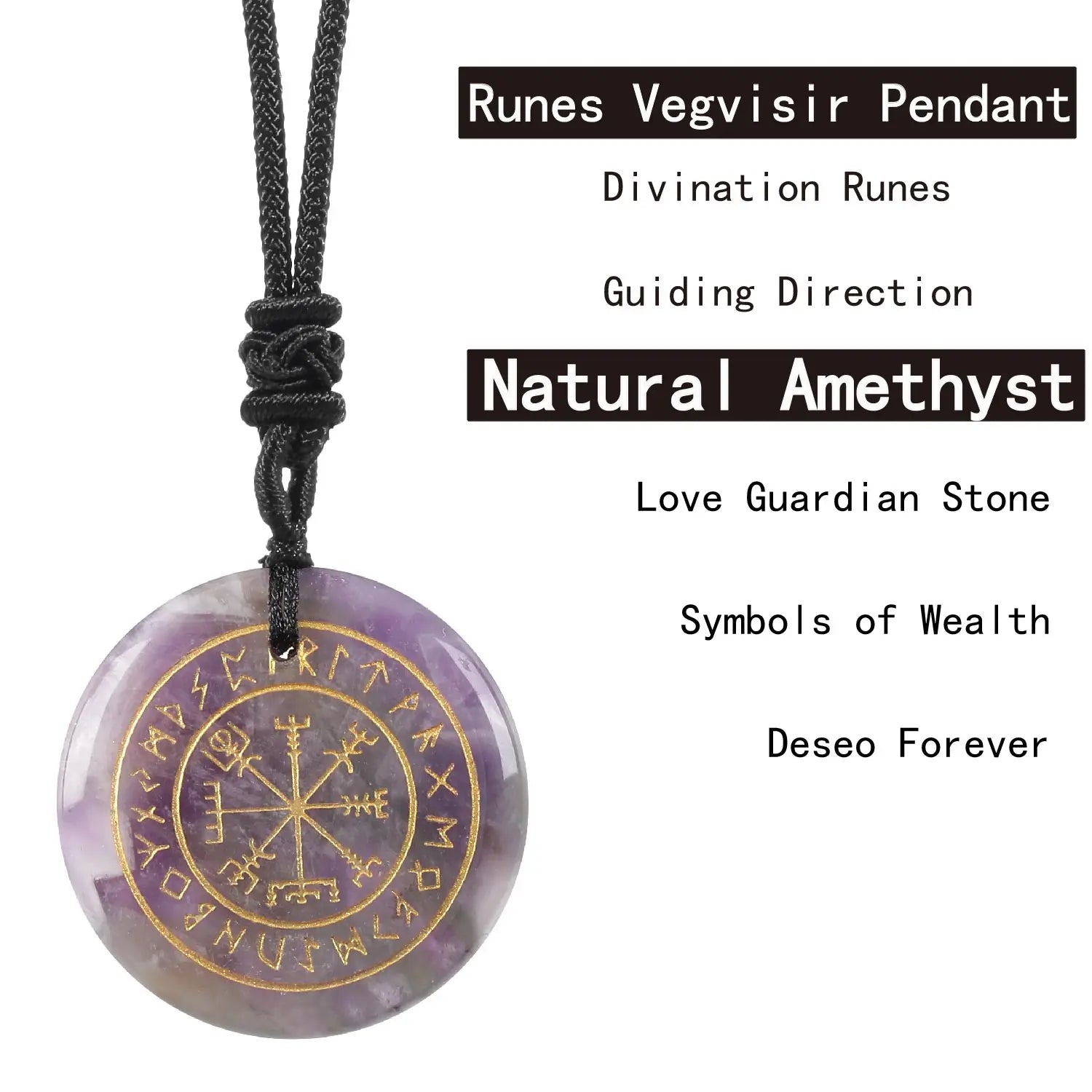 🧭 Natural Crystal Viking Compass Energy Pendant Necklace – Guardian Symbol | Fashion Jewelry for Men & Women Amethyst