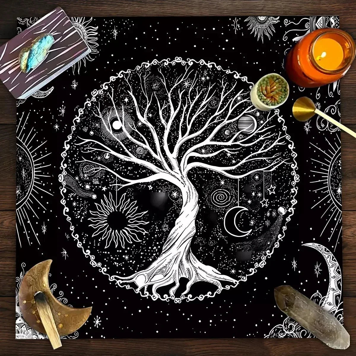 🃏 Mandala Tree of Life Tarot Tablecloth – Sea Velvet Square Butterfly Altar Cloth for Tarot Readings, Terrace Dining & Multi-Purpose Mystic Decor 09