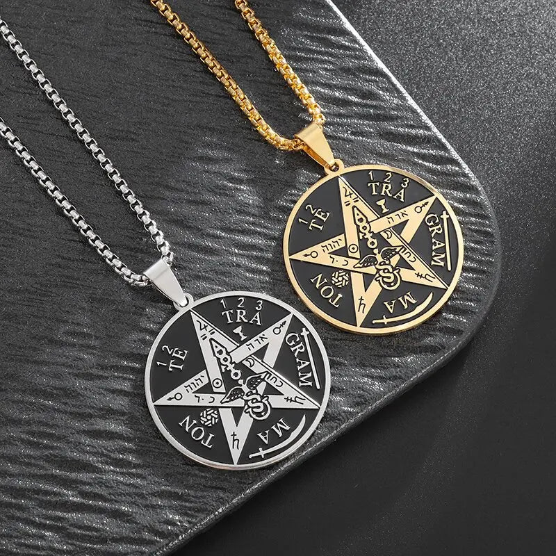 ✨ Witchcraft Pentagram Necklace – Stainless Steel | Men’s Amulet Pendant | Jewish Hebrew Tetragrammaton & Solomon Symbol