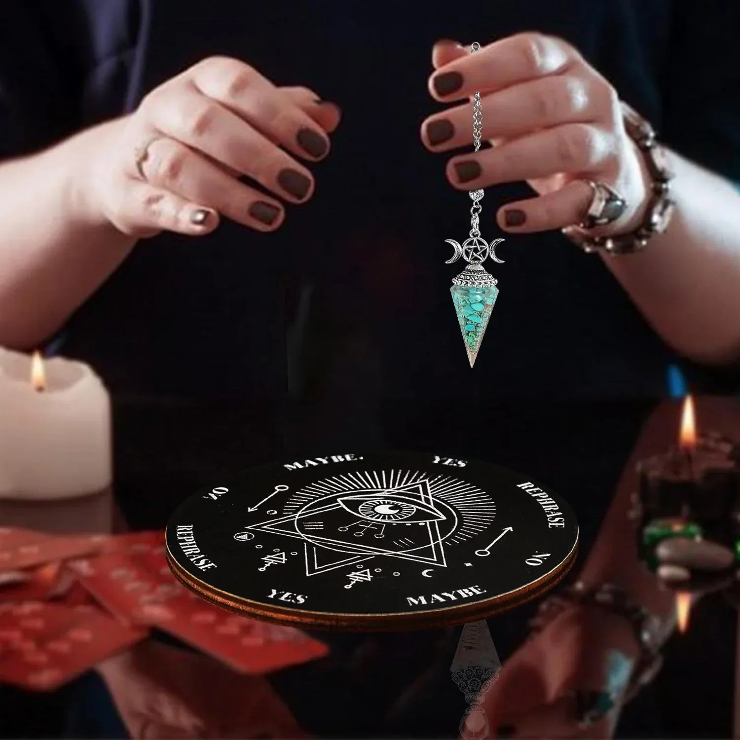 🔮 2pcs Spiritual Pendulum Divination Set – Includes Crystal Pendulum & Divination Disk | Healing & Decision-Making Tool | Free Shipping style i