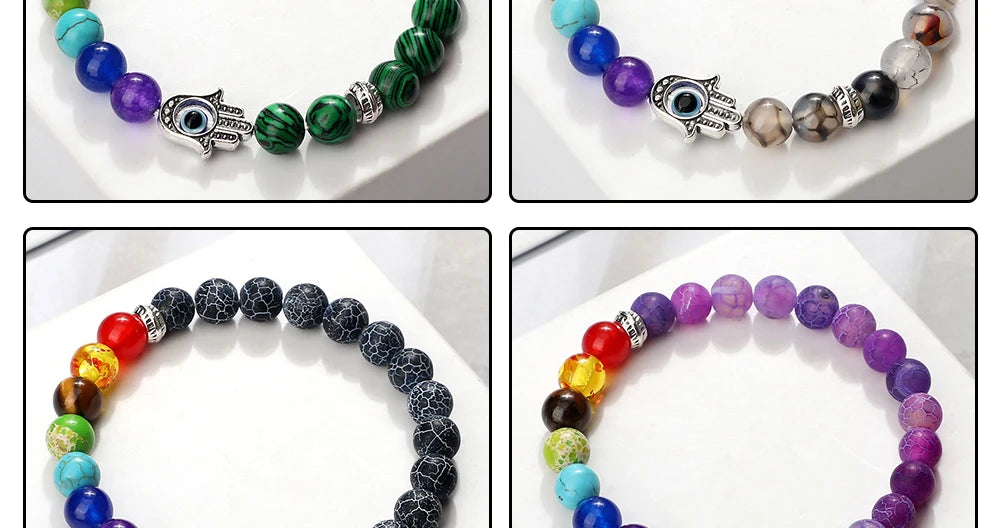 🧿 7 Chakra Protection Bracelet for Men: Natural Tiger Eye & Lava Stone with Evil Eye & Hamsa Hand – Anxiety Relief, Luck & Energy Healing Bangle