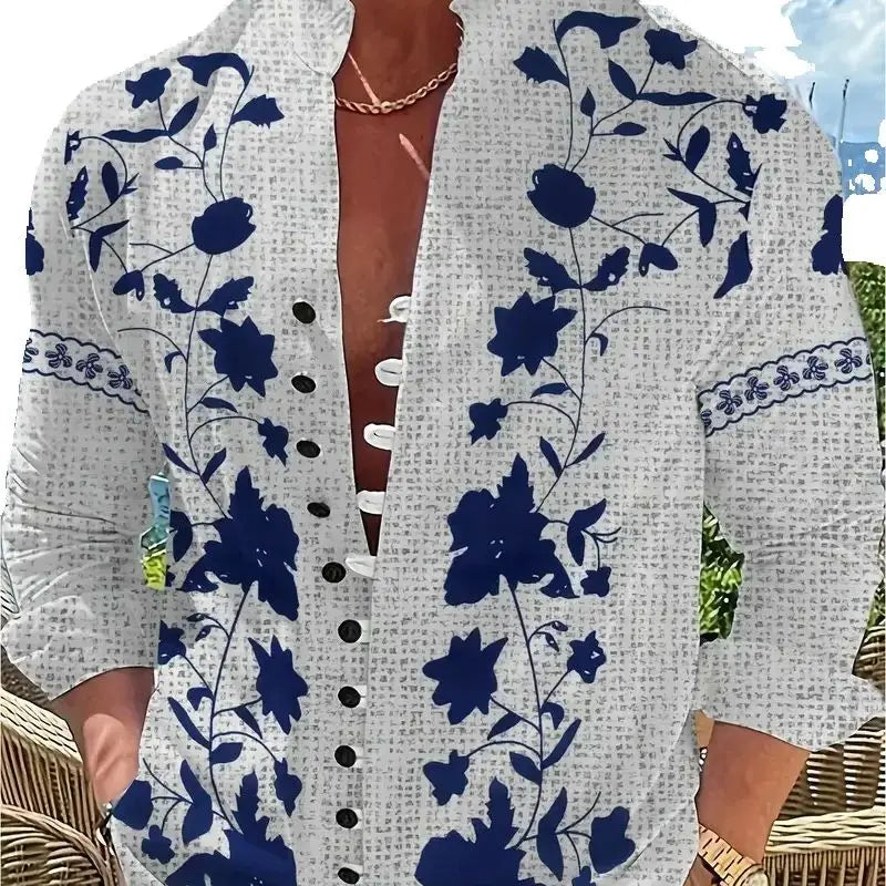 🎭 The Dual-Contrast 3D Edition: Premium Men’s Half-Color Floral Shirt – High-Definition 3D Split Graphic Print, Sophisticated Long-Sleeve Button-Down, and Modern-Fit Avant-Garde Evening Wear UQ591