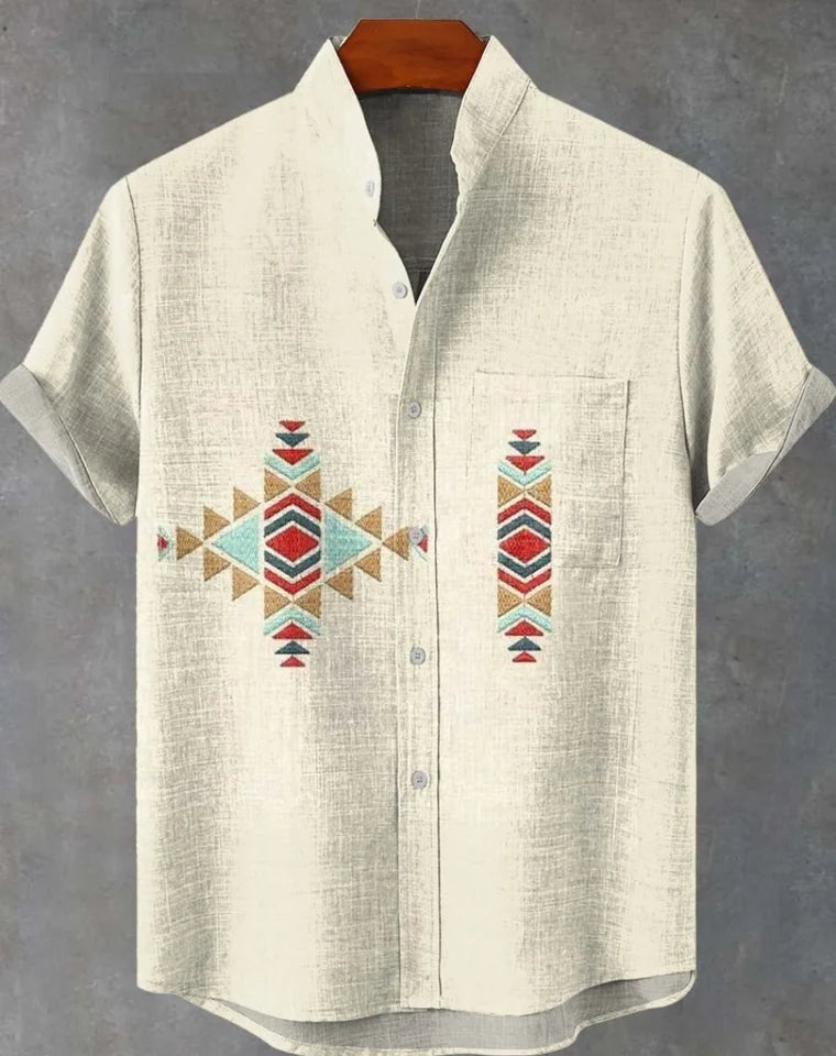 🌅 The Harajuku Sunset Heritage: Premium Unisex Ethnic Linen Shirt – High-Definition Sunset Graphic Print, Breathable Organic Cotton-Linen Blend, and Sophisticated Harajuku-Inspired Streetwear Button-Down