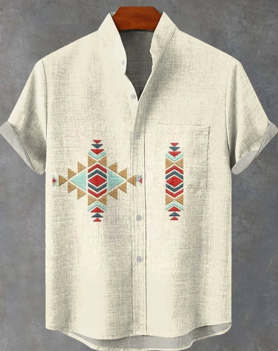 🌅 The Harajuku Sunset Heritage: Premium Unisex Ethnic Linen Shirt – High-Definition Sunset Graphic Print, Breathable Organic Cotton-Linen Blend, and Sophisticated Harajuku-Inspired Streetwear Button-Down SFQQQD1107