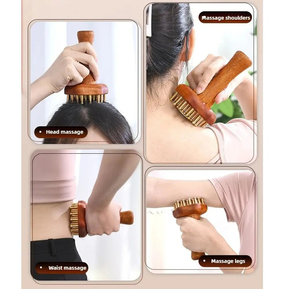 Portable Wood Massage Brush with Copper Head – 24 Teeth Meridian Massager & Body Sculpting Tool﻿