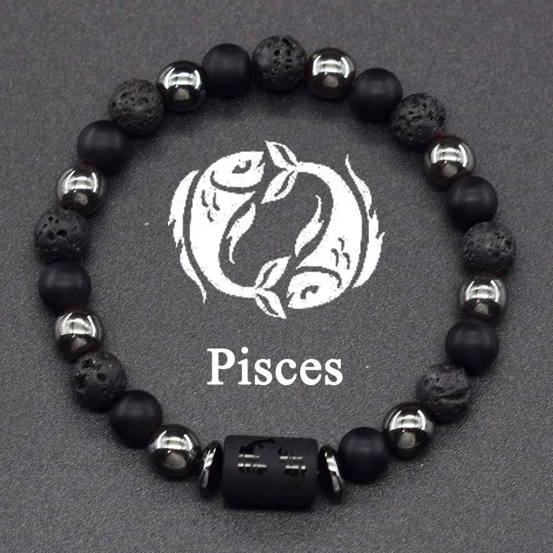 ✨ 12 Zodiac Constellation Sign Bracelet – Real Natural Tiger Eye Stone Bead – Leo & Taurus Charm Couple Jewelry for Men & Women 19 Pisces 8 mm Beads