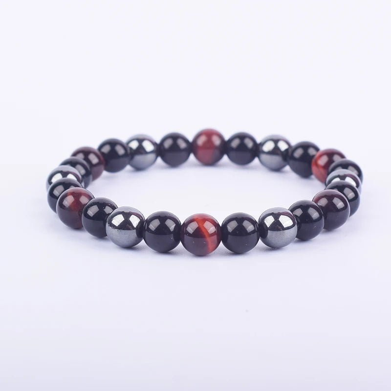✨ Magnetic Hematite, Tiger Eye & Obsidian Bracelet – Triple Protection Health Care Stainless Steel Bangle – Perfect Weight Loss Gift for Men & Women 9red tiger eye