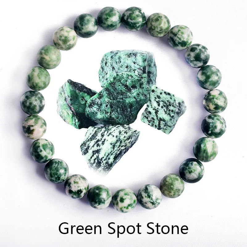 ✨ Natural Stone Protection Bracelet – Dragon Blood Beads, Quartz & Onyx Stretch Jewelry for Men & Women – Healing Reiki & Yoga Energy Bracelet 27 Green Spot Stone