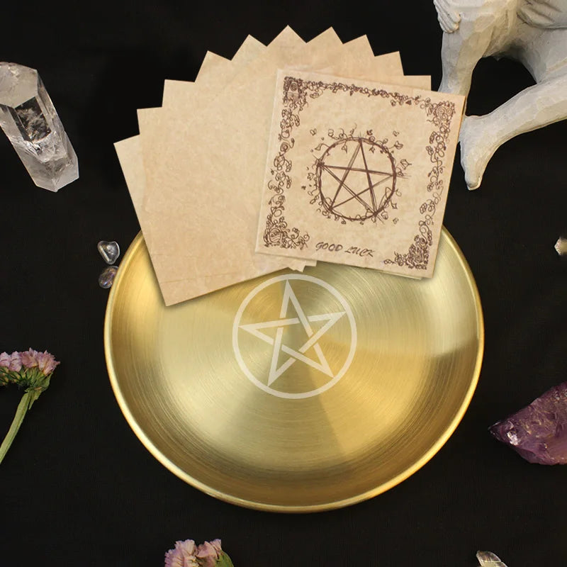 Pagan Pentagram Altar Plate – Metal Ritual Tray for Crystals, Jewelry, Candle and Incense Holder, Witchcraft Supply Essential