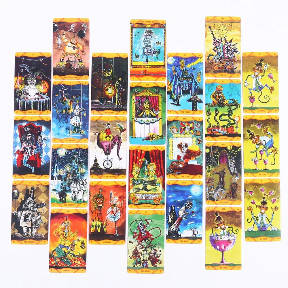 Freak Show Circus Tarot – 78-Card English Edition with Illustrated Guidebook for Divination, Family Gatherings & Party Board Games