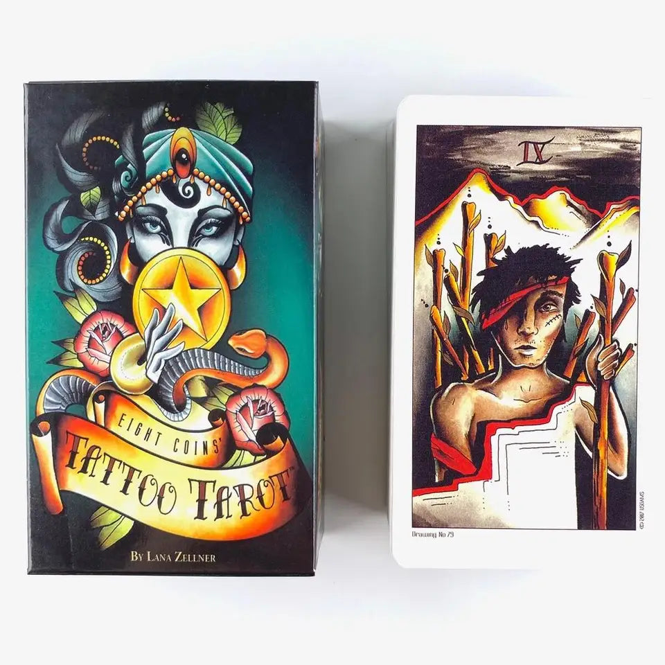🖋️ Eight Coins' Tattoo Tarot Deck – 82-Card Fortune-telling Deck with 188-Page Full-Color PDF Guidebook