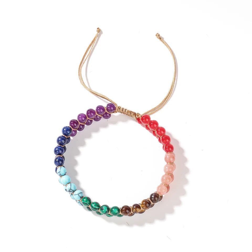 ✨ 7 Chakras Double-Layer Woven Adjustable Ankle Chain with Natural Tiger’s Eye and Colorful Beads – Boho Chic Foot Ornament for Women