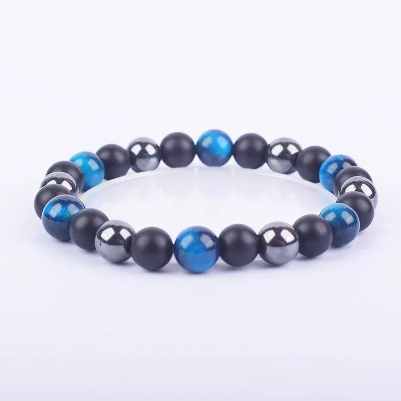 ✨ Magnetic Hematite, Tiger Eye & Obsidian Bracelet – Triple Protection Health Care Stainless Steel Bangle – Perfect Weight Loss Gift for Men & Women 14lake blue