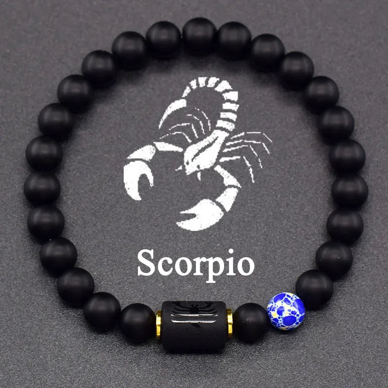 ✨ 12 Zodiac Constellation Sign Bracelet – Real Natural Tiger Eye Stone Bead – Leo & Taurus Charm Couple Jewelry for Men & Women 35 Scorpio 8 mm Beads