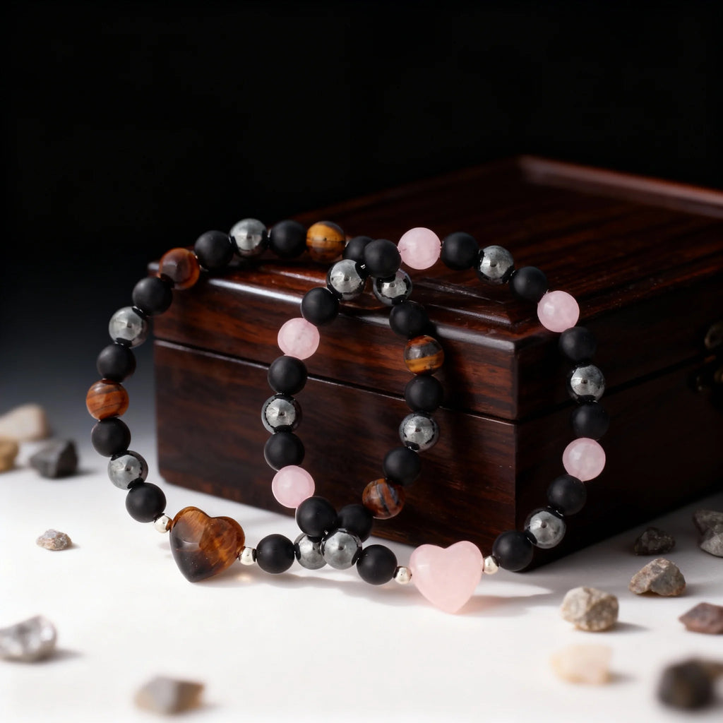 ✨ Luxury Winter Jewelry – Black, Yellow & Silvery Tiger’s Eye Hematite Brazaletes – High-Quality Natural Stone Bracelets for Family Gatherings