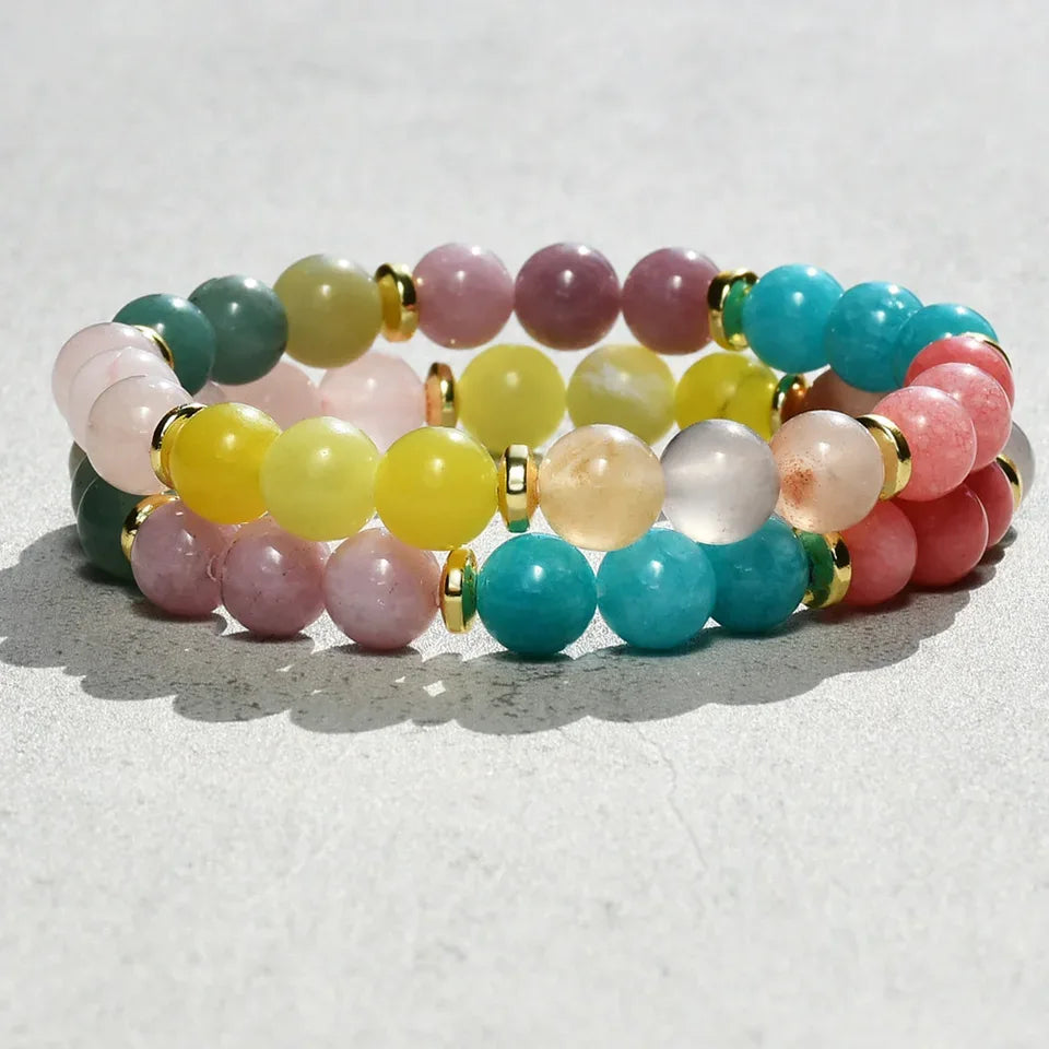 ✨ 7 Chakra Yoga Meditation Bracelet – Natural Aquamarine Stone Bangle for Men & Women – Includes Encouraging Words Card, Healthy Healing Jewelry