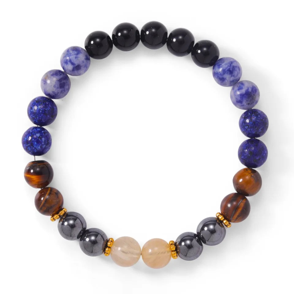 ✨ Sodalite, Tiger's Eye, and Lapis Lazuli Crystal Beaded Bracelet – Natural Stone Jewelry with Citrine Accents for Women