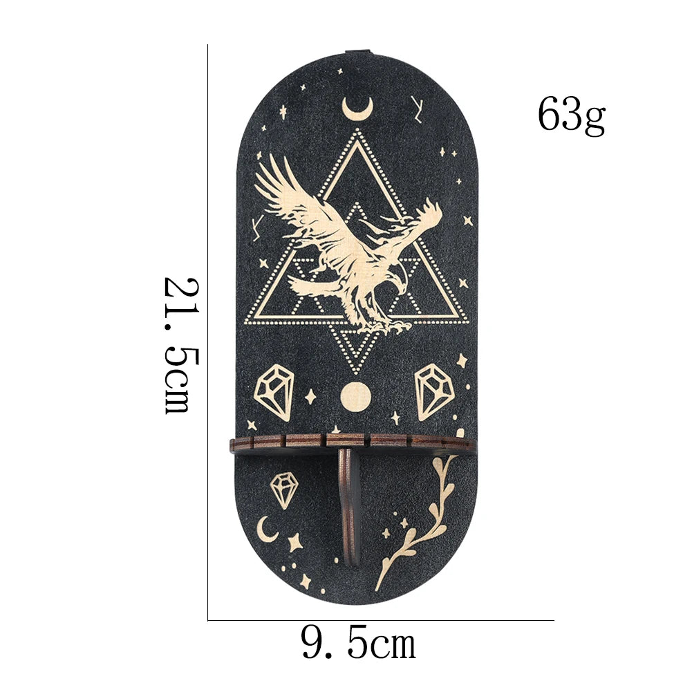 Boho Wooden Wall Bracket Floating Shelf – Hand-Carved Crystal & Candle Holder Display Stand for Spiritual and Decorative Use eagle