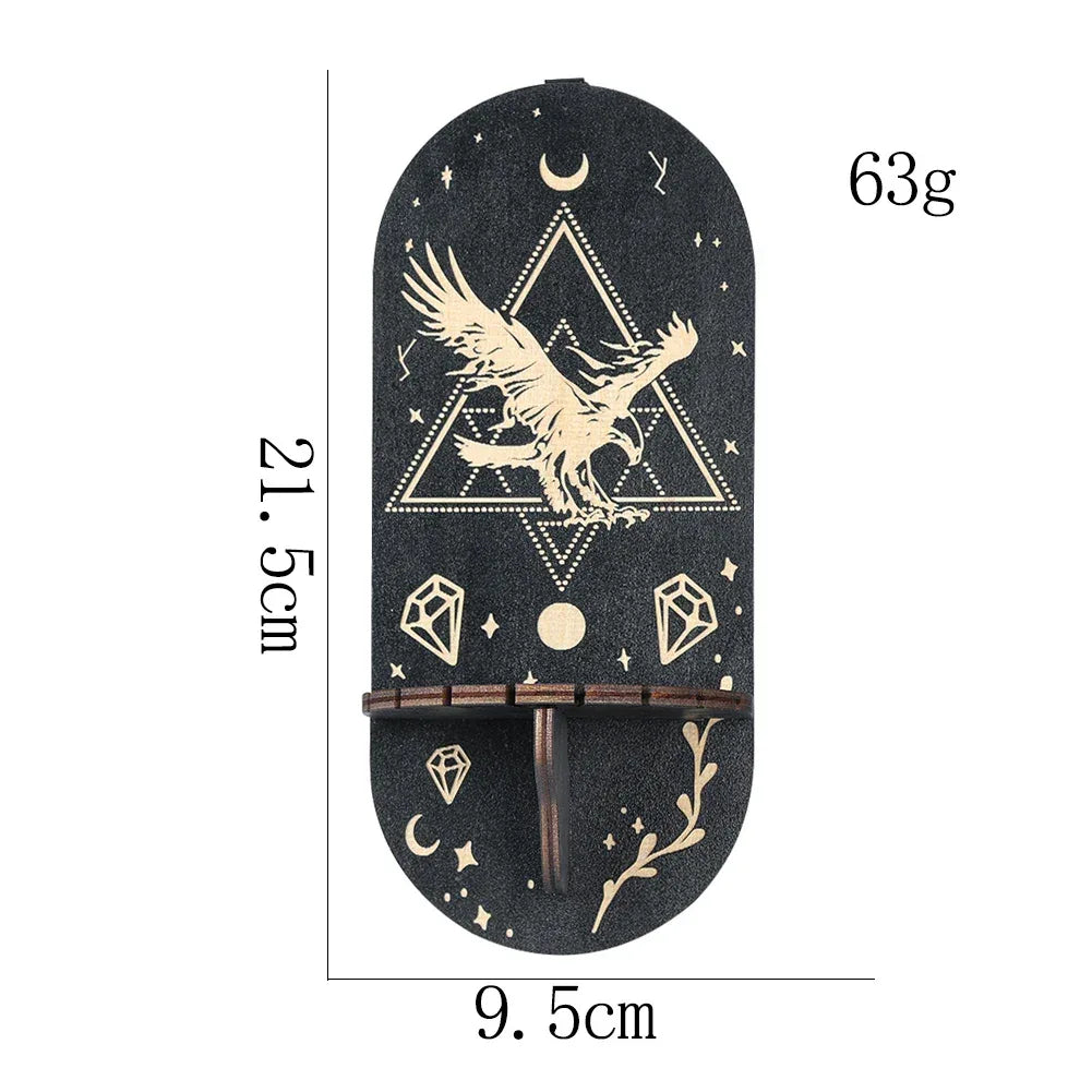 Boho Wooden Wall Bracket Floating Shelf – Hand-Carved Crystal & Candle Holder Display Stand for Spiritual and Decorative Use eagle