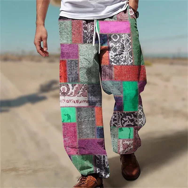 ✨ The Urban Retro-Future Straight-Leg Trousers: Premium Men's 3D Color-Block Printed Fashion Pants – Loose Fit Streetwear with High-Definition Vintage Graphics and Breathable Comfort