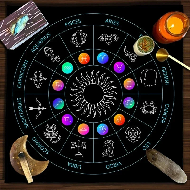 🔥MoonPhases Tarot Card Tablecloth | Astrological Divination Altar Cloth – Mystical Tapestry for Tarot and Spiritual Practice