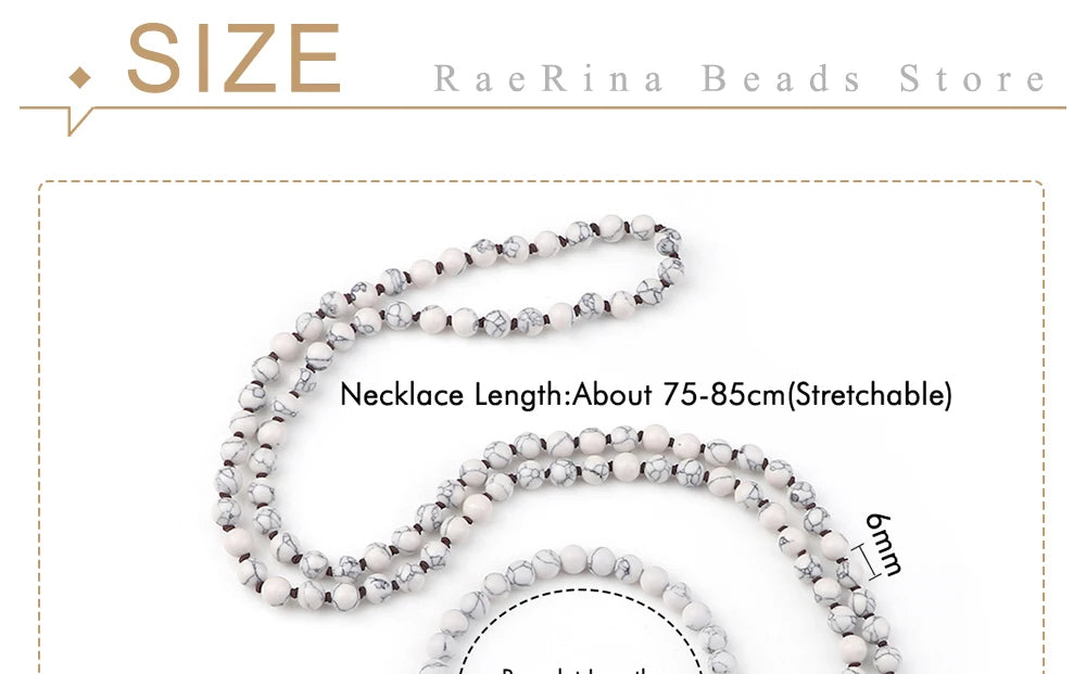 📿 108 Bead Howlite Japamala & 7 Chakra Bracelet Set: 6mm Hand-Knotted Mala Necklace – Calming Stone for Yoga Meditation & Anxiety Relief