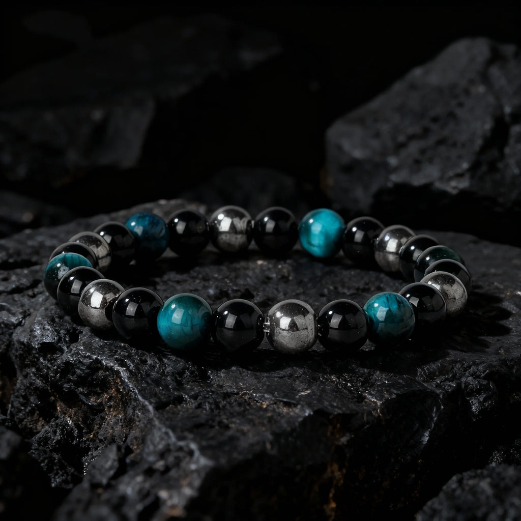 ✨ Classy Autumn & Winter Jewelry – Blue & Yellow Hematite Tiger’s Eye Bracelet – Unique Natural Stone Accessory for Family Banquets