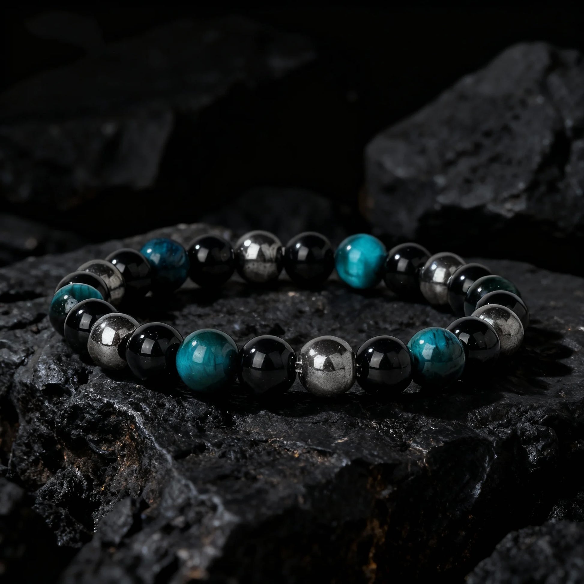 ✨ Classy Autumn & Winter Jewelry – Blue & Yellow Hematite Tiger’s Eye Bracelet – Unique Natural Stone Accessory for Family Banquets