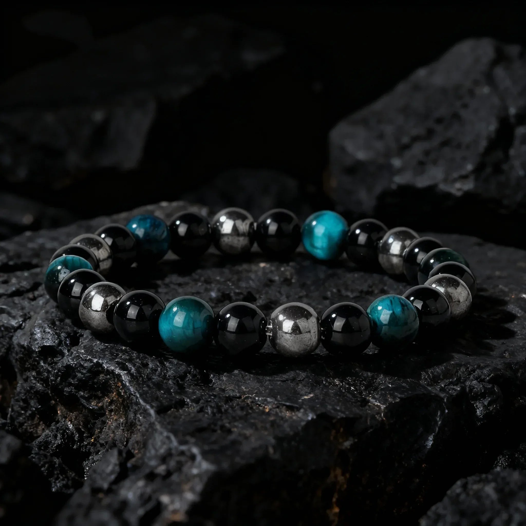 ✨ Classy Autumn & Winter Jewelry – Blue & Yellow Hematite Tiger’s Eye Bracelet – Unique Natural Stone Accessory for Family Banquets