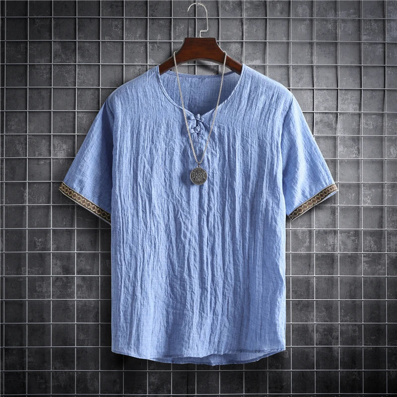 ✨ The Seoul Minimalist: Premium Men’s Plus Size Hawaiian Shirt (M-5XL) – Ultra-Lightweight Solid Color Fabric, Korean "Clean Fit" Aesthetic, and Breathable Short-Sleeve Casual Button-Down Sky Blue Blouse Men