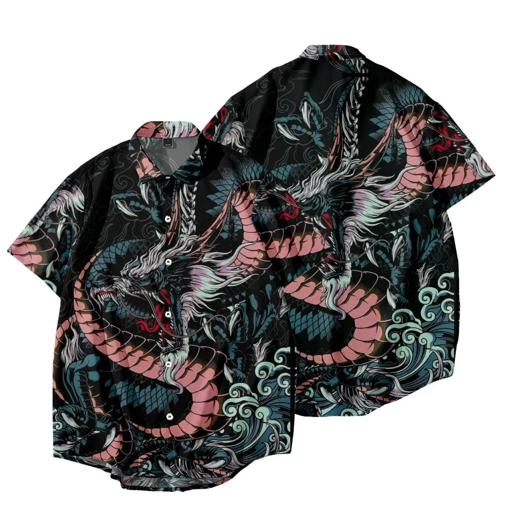 🐉 The Draconian Legacy: Premium Men’s Y2K Vintage Dragon Print Hawaiian Shirt – High-Definition Oriental Dragon Graphic, Ultra-Breathable Performance Fabric, and Sophisticated Urban Social Wear Short-Sleeve Button-Down (S-5XL)