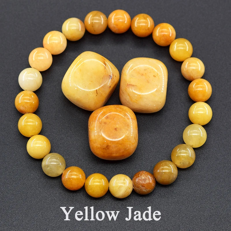 ✨ Natural Red Picasso Jasper Stone Beads Elastic Bracelet – Unisex Healing Crystal Jewelry with Round Red Pine Beads – Elegant Jade Bangle Gift 15 Yellow Jade