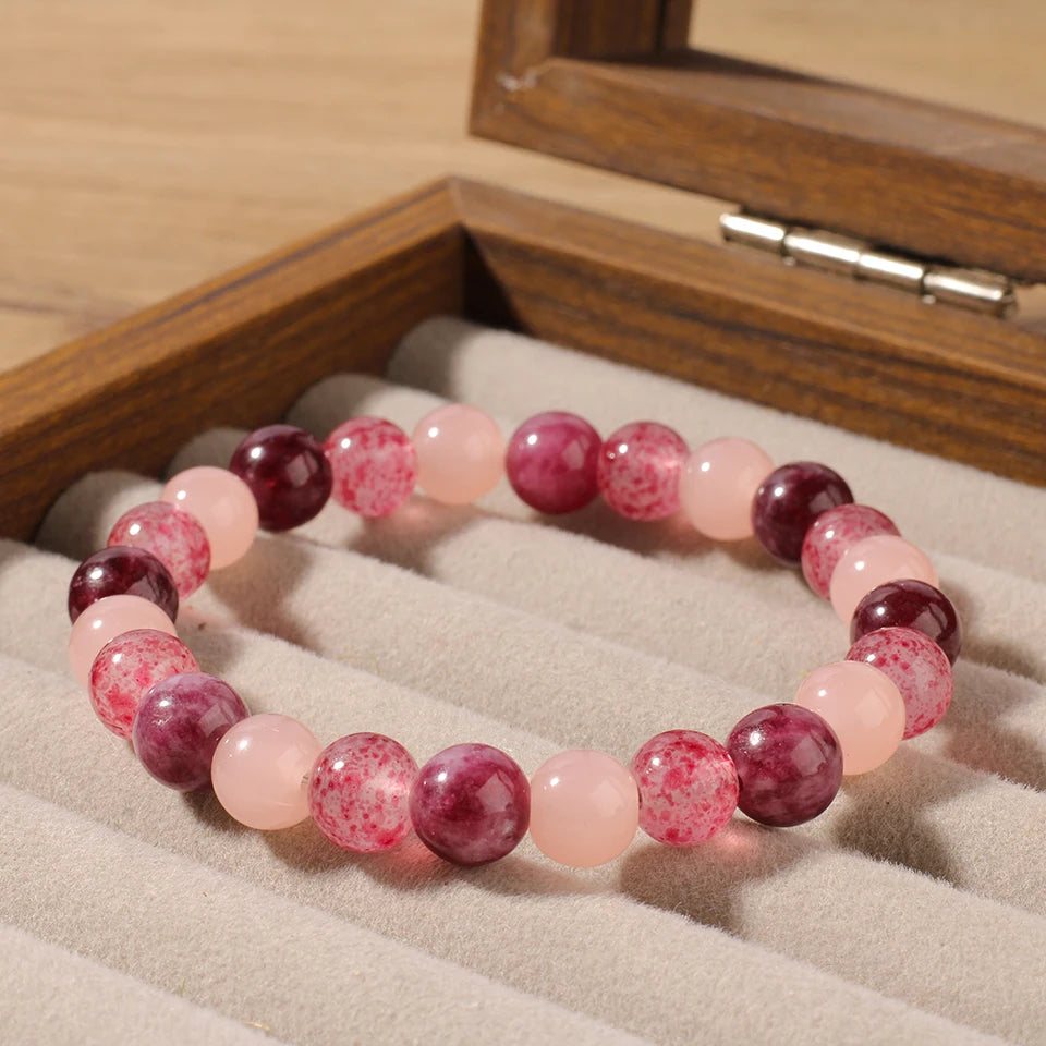 ✨ Cute Autumn & Winter Jewelry – Pink Garnet, Pink Quartz & Strawberry Quartz Bracelet – Natural Stone Gift for Girlfriend